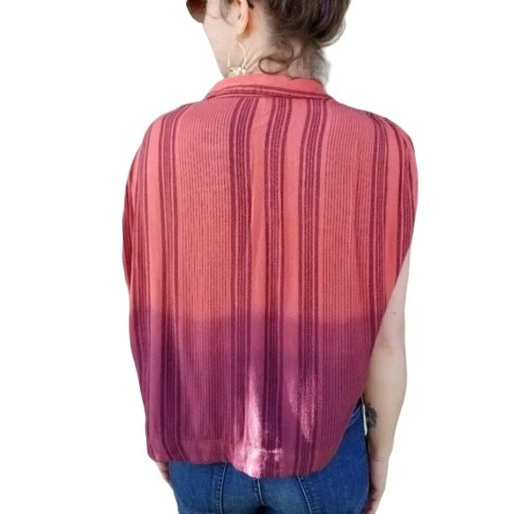 Free People Baby Blues Ombre Stripe Button Down Oversized Top - Picture 3 of 8